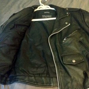 Men's black leather biker jacket